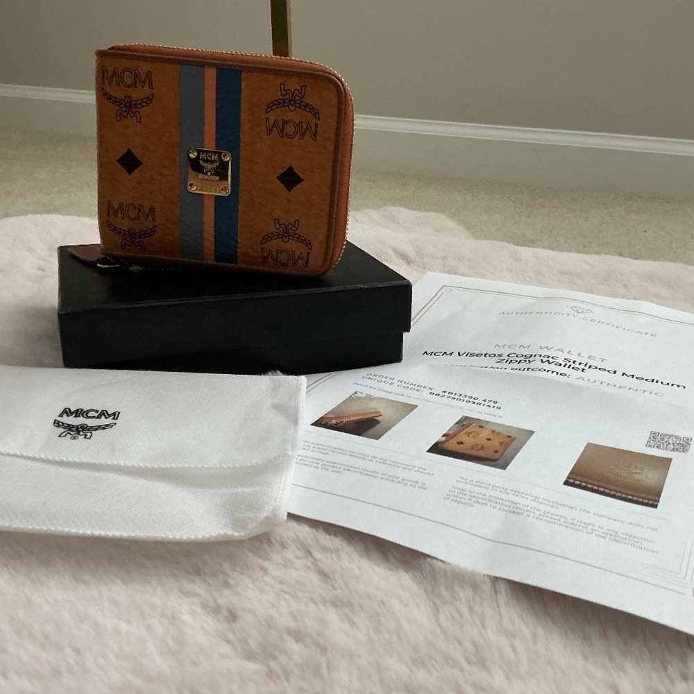 MCM COGNAC MONOGRAM COMPACT WALLET WITH DUST BAG COA AND GIFT BOX